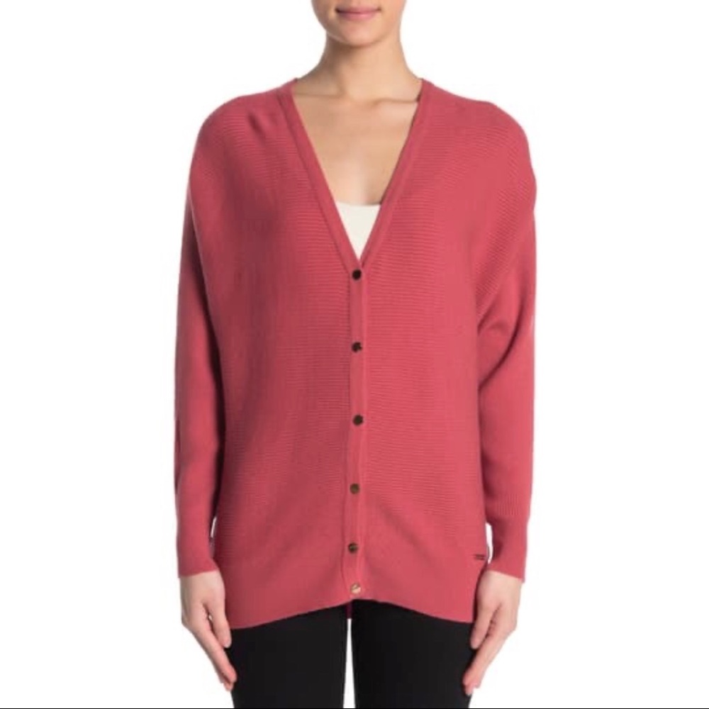T Tahari Ottoman Ribbed Knit Button Front Cardigan - Picture 1 of 3